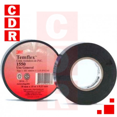 CINTA AISLADORA NEGRA 3M 18MM X 10MTS TEMFLEX 1550 PVC