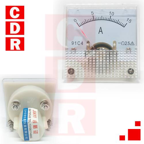 AMPERIMETRO PANEL 0-15AMP. CC - SHUNT INTERNO- 45X45MM