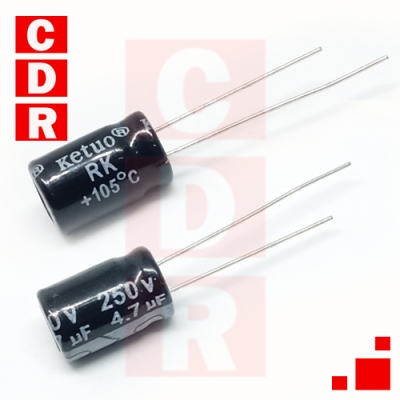 CAP. ELECTR. RADIAL 4.7UF 250V 105º 8X12