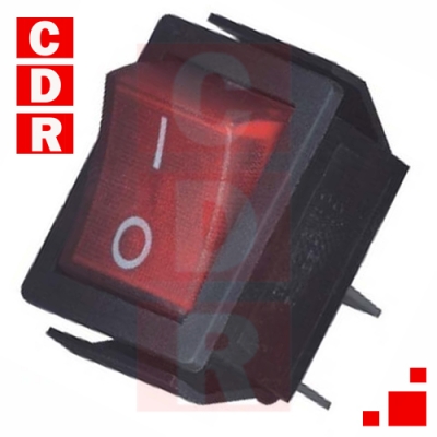 LLAVE TECLA BLANCA 15A 250V ON-OFF C/LUZ ROJA 3 PINES (31,5X17,5X25MM)