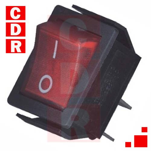 LLAVE TECLA BLANCA 15A 250V ON-OFF C/LUZ ROJA 3 PINES (31,5X17,5X25MM)
