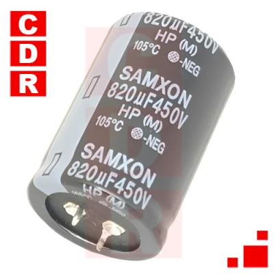 CAP. ELECTR. BLINDADO SNAP-IN 820UF 450V 105º 35X52MM SAMXON