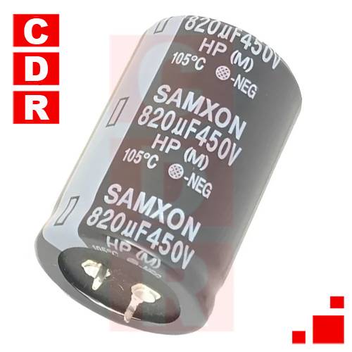 CAP. ELECTR. BLINDADO SNAP-IN 820UF 450V 105º 35X52MM SAMXON