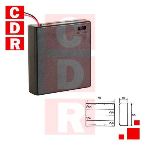 PORTAPILA 4 AA CON TAPA DESLIZABLE Y CHICOTE CON INTERRUPTOR