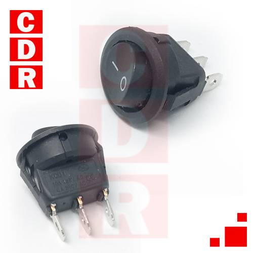 LLAVE TECLA REDONDA 6A 250V ON-OFF 3 POLOS ROCKER