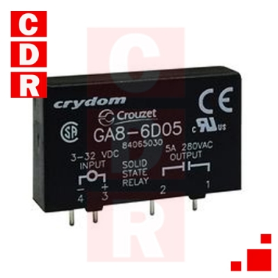 GA8-6D05 SOLID STATE RELAY PCB MOUNT 4A/240VAC ZC 3-32 DC SIP-4 CASE CRYDOM