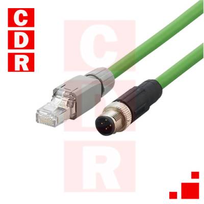 E11898 (VDOGH040MSS0002X04GXS) 4-WIRE PATCH CABLE M12 MALE RJ45 ETHERNET CROSSOVER CABLESTRAIGHT CONNECTORS PUR JACKET 2M LONG