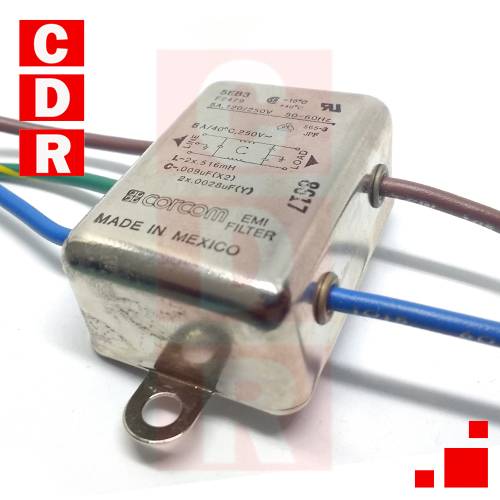 5EB3 FILTRO DE LINEA MONOFASICO 5A, ENTRADA CON CABLE, SALIDA CON CABLE, 250VCA, CORCOM-TE