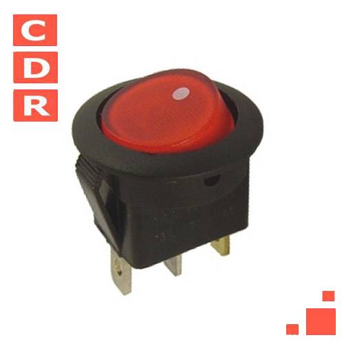 LLAVE TECLA REDONDA C/LUZ ROJA 3C 6.5A 250V ON-OFF DIÁM: 20MM