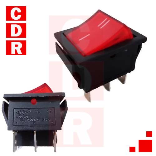 LLAVE TECLA 16A 250V ON-ON 26X21 CON LUZ ROJA I-II 6 PATAS IRS-2