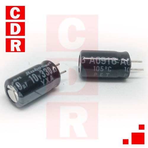 CAP. ELECTR. RADIAL 330UF 10V 6X11MM 105| RUBYCON