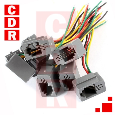 CONECTOR RJ9 HEMBRA 4P4C C/CABLES 20CMS. S/TERM.