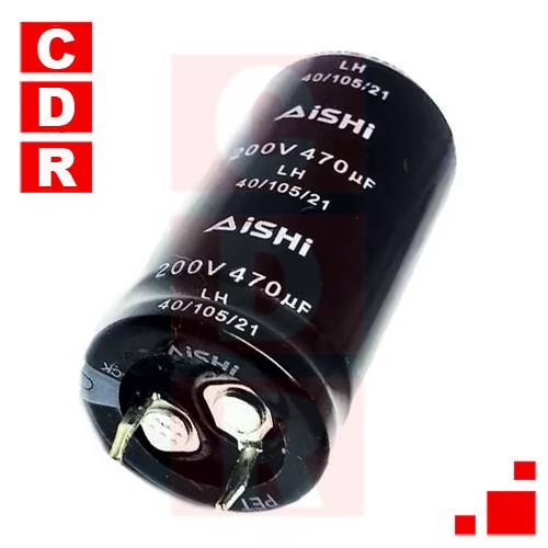 CAP. ELECTR. BLINDADO 470UF 200V 105° 20X40MM SNAP-IN AISHI
